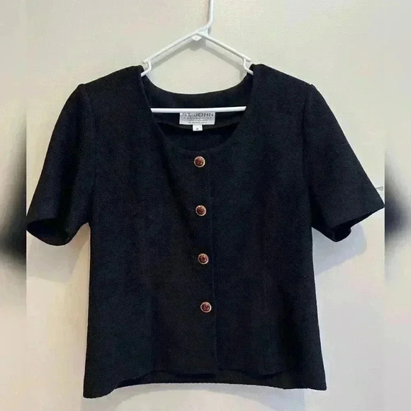 St. John Collection Black Knit Short Sleeve Jacket NEW - Picture 1 of 5